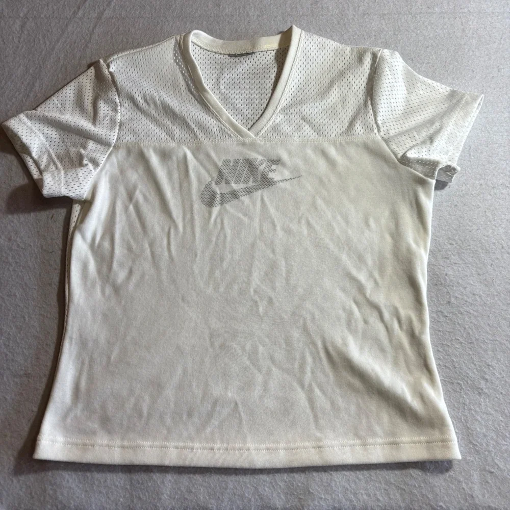 Vintage Y2K Nike Womens Athletic V Neck Mesh Short Sleeve T Shirt White Size S - Picture 1 of 8
